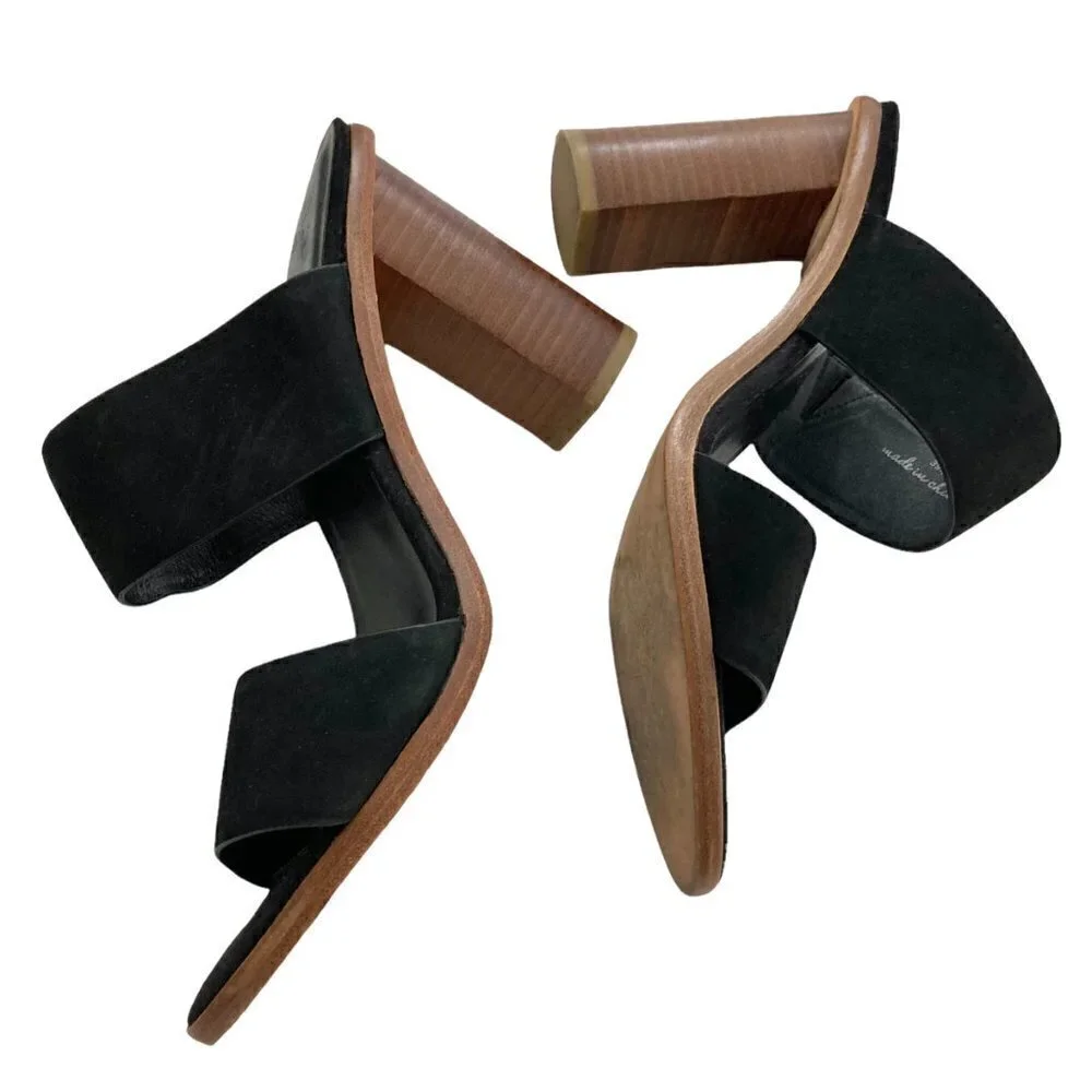 JOIE Banner Black Nubuck Block Heel Slip On Mule Sandals